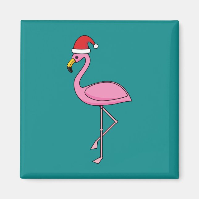 Christmas Flamingo with Santa Hat Magnet (Front)