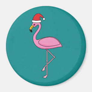 Christmas Flamingo with Santa Hat Magnet