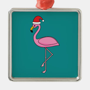 Christmas Flamingo with Santa Hat Metal Tree Decoration