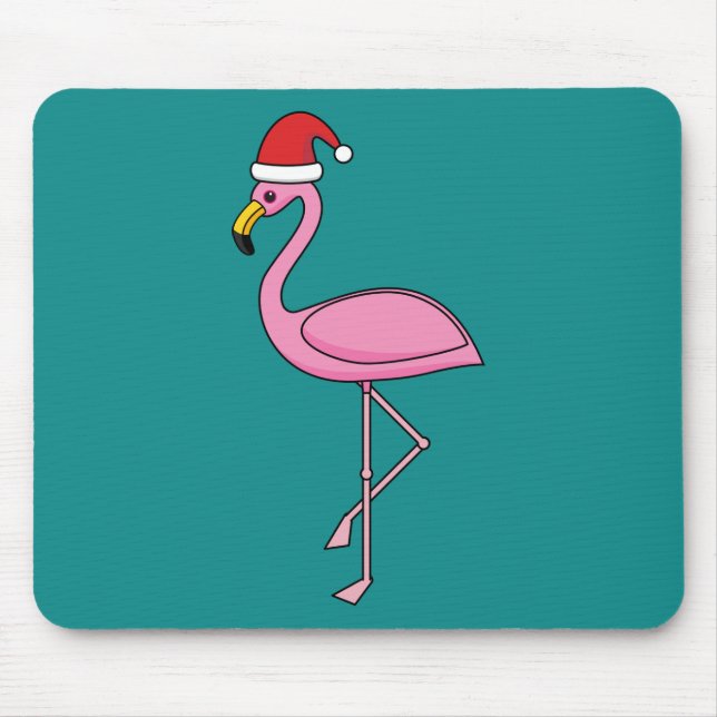 Christmas Flamingo with Santa Hat Mouse Mat (Front)