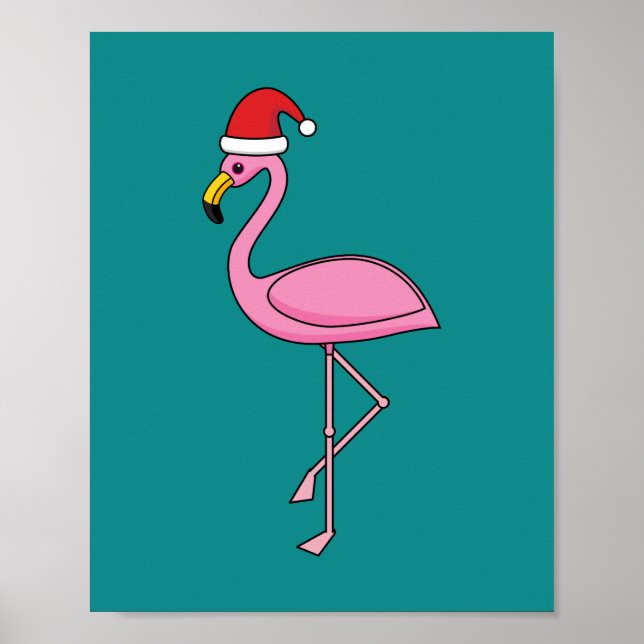 Christmas Flamingo with Santa Hat Poster (Front)