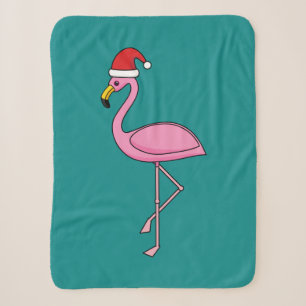 Christmas Flamingo with Santa Hat Sherpa Blanket