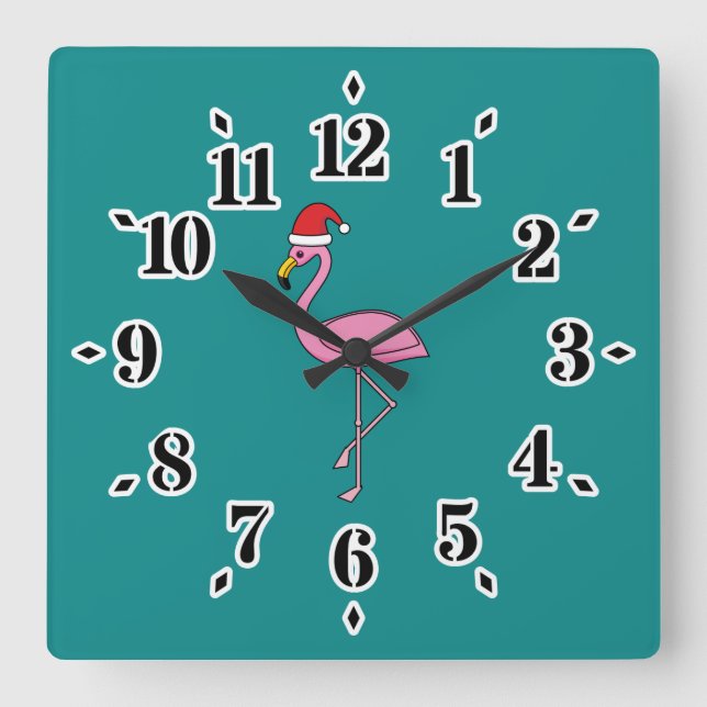 Christmas Flamingo with Santa Hat Square Wall Clock (Front)