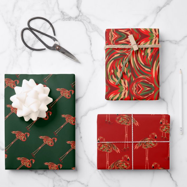 Christmas Flamingo Wrapping Paper Sheet (Front)