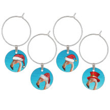 Christmas Flamingoes in red Santa hats