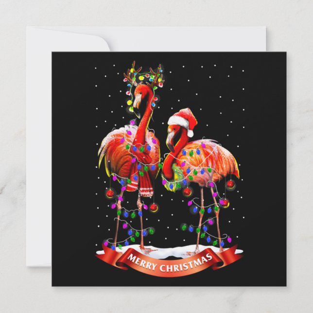Christmas Flamingos Classic Card (Front)