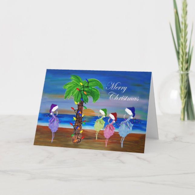 Christmas flamingos Holiday greeting cards. (Front)