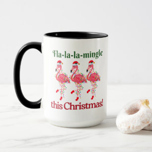Christmas Flamingos in Santa Hats Festive Lights Mug