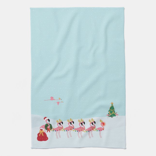 Christmas Flamingos Kitchen Towel (Vertical)