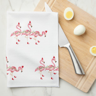 Christmas flamingos kitchen towel