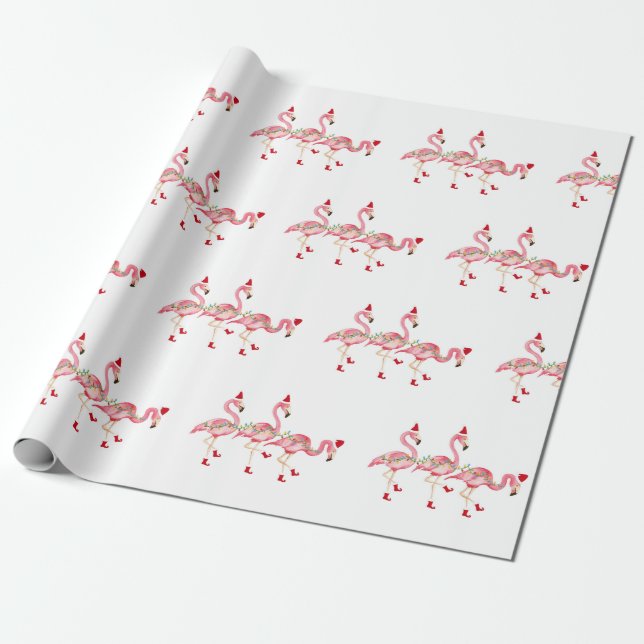 Christmas flamingos wrapping paper (Unrolled)