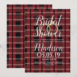 Christmas Flannel Foil Wedding Rings Bridal Shower Invitation