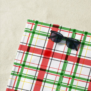 Christmas Flannel Plaid Tartan Design - White Beach Towel