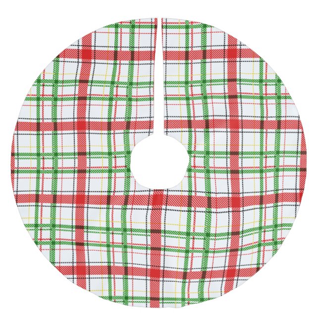 Christmas Flannel Plaid Tartan Design - White  Brushed Polyester Tree Skirt (Front)