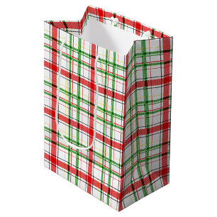 Christmas Flannel Plaid Tartan Design - White Medium Gift Bag