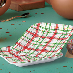 Christmas Flannel Plaid Tartan Design - White Paper Plate