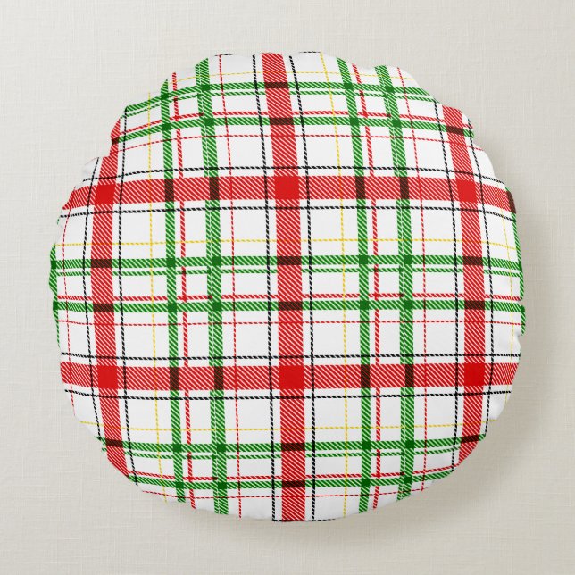 Christmas Flannel Plaid Tartan Design - White  Round Cushion (Front)