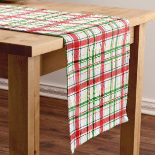 Christmas Flannel Plaid Tartan Design - White Short Table Runner