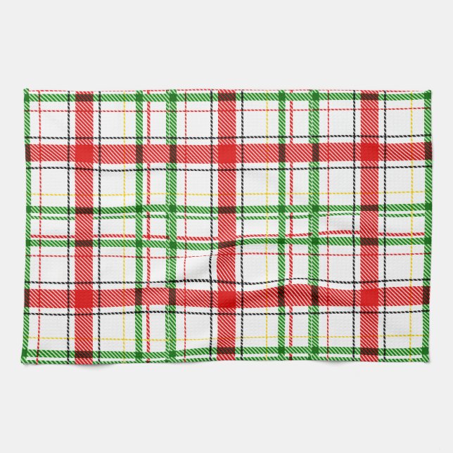 Christmas Flannel Plaid Tartan Design - White  Tea Towel (Horizontal)