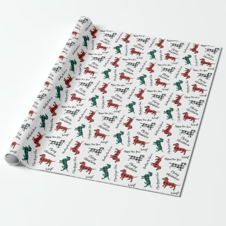 Christmas Flannel Red and Green Dachshunds Wrapping Paper