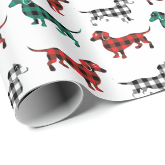 Christmas Flannel Red and Green Dachshunds Wrapping Paper