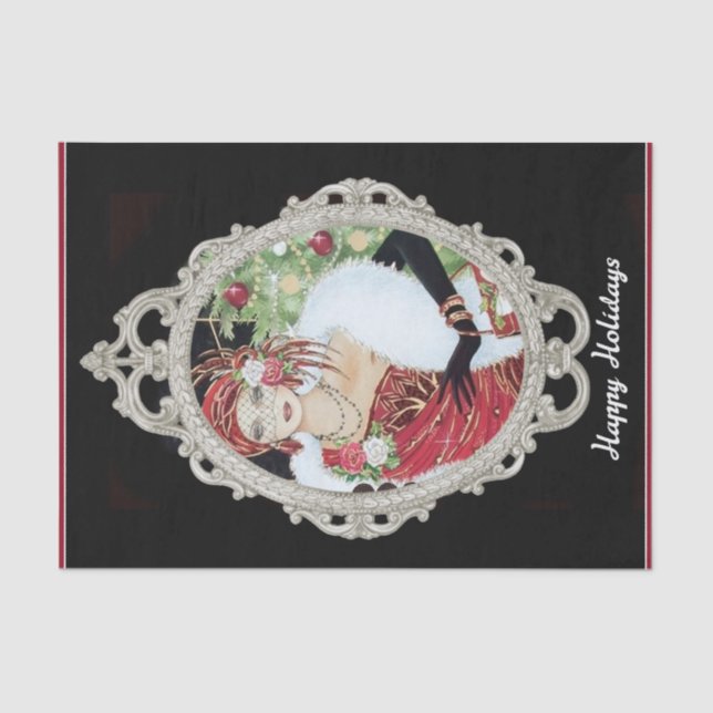 Christmas Flapper Girl Dazzling Red & Gold Dress Tissue Paper (Front)