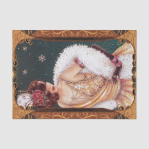 Christmas Flapper Girl in a Gold Glittery Dress Tissue Paper