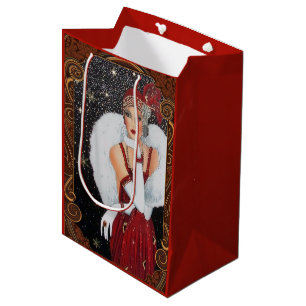 Christmas Flapper Girl Star-Drenched Night Sky Medium Gift Bag