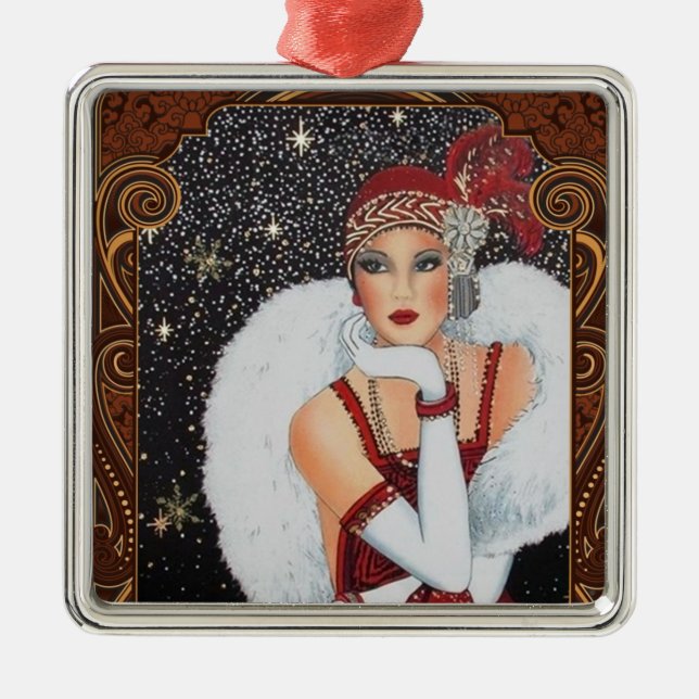 Christmas Flapper Girl Star-Drenched Night Sky Metal Tree Decoration (Front)