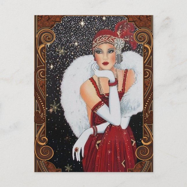 Christmas Flapper Girl Star-Drenched Night Sky  Postcard (Front)