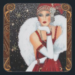 Christmas Flapper Girl Star-Drenched Night Sky Square Sticker<br><div class="desc">Vintage 1920s Flappers Christmas with a star-drenched night sky.  One in a series of flapper girls celebrating Christmas.  A way to sparkle up gift wrapping!</div>