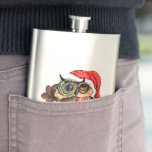 Christmas Flask Gift Baby Owl with Gifts<br><div class="desc">Cute Baby Owl In Christmas Hat and Gift - Cartoon Bird Painting Funny Collection - Choose / Add Your Unique Text / Name / Colour - Make Your Special Gift - Resize and move or remove / add elements - image / text with customisation tool. Painting and Design by MIGNED....</div>
