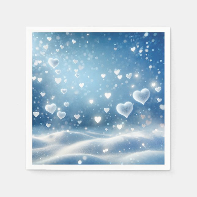 Christmas Floating Snow Hearts  Napkin (Front)