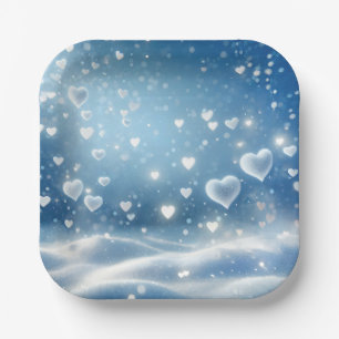 Christmas Floating Snow Hearts Paper Plate