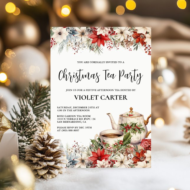 Christmas Floral Afternoon Tea Holiday Party Invitation (Creator Uploaded)