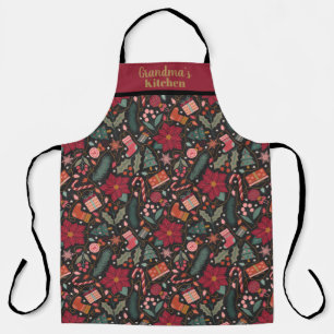 Christmas floral and ornaments apron