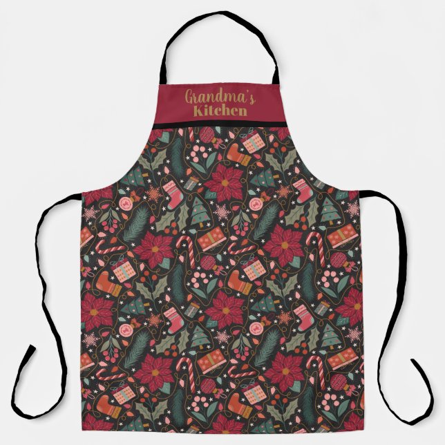 Christmas floral and ornaments apron (Front)