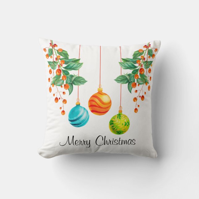 Christmas Floral And Ornaments Cushion (Front)