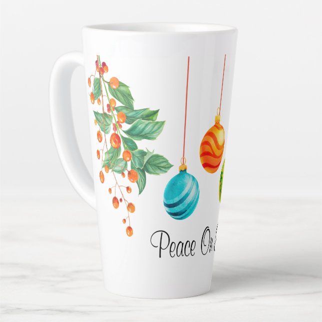 Christmas Floral And Ornaments Latte Mug (Left Angle)