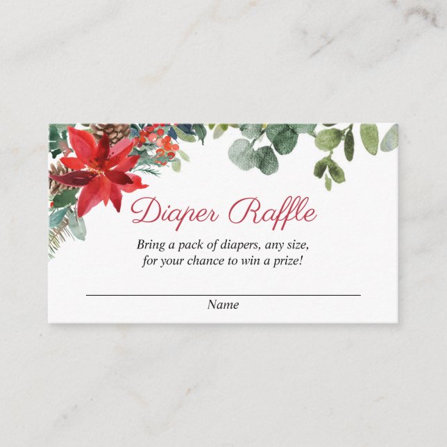 Christmas floral baby shower diaper raffle cards (Front)
