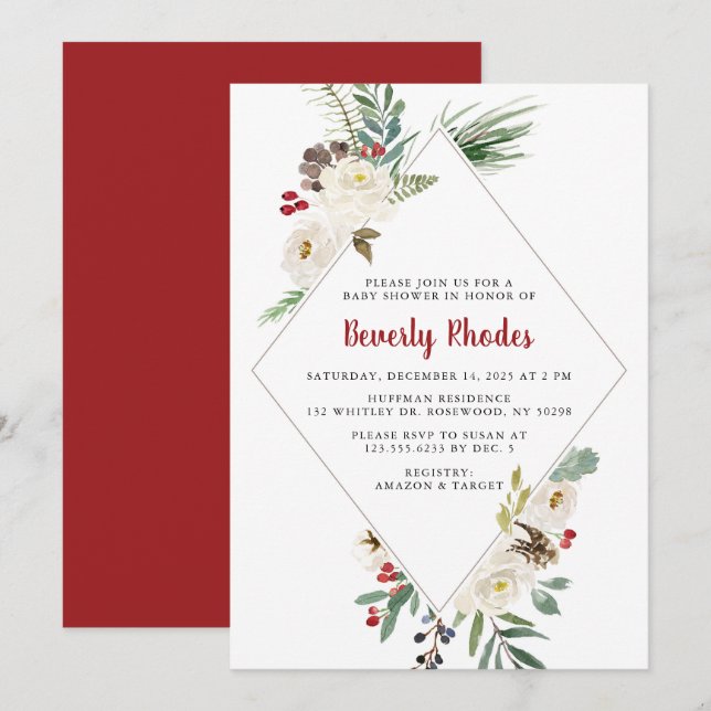 Christmas Floral Baby Shower Invitation (Front/Back)