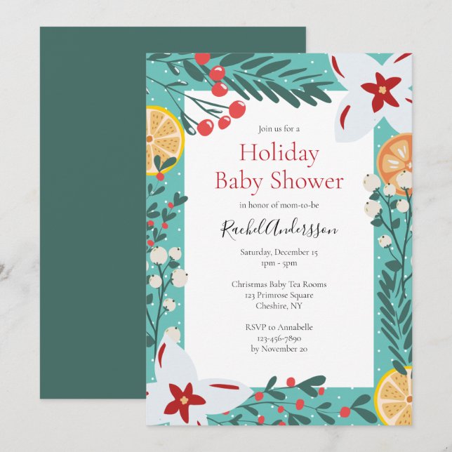 Christmas Floral Baby Shower Invitation (Front/Back)