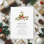 Christmas Floral Baptism or Christening Invitation<br><div class="desc">Vintage red flowers,  holly and berries christmas baptism,  christening or dedication invitations designed to be quickly and easily customised to your event specifics.</div>