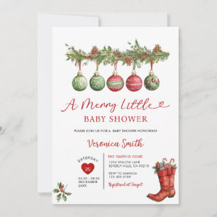 Christmas Floral Baubles Baby Shower Invitation