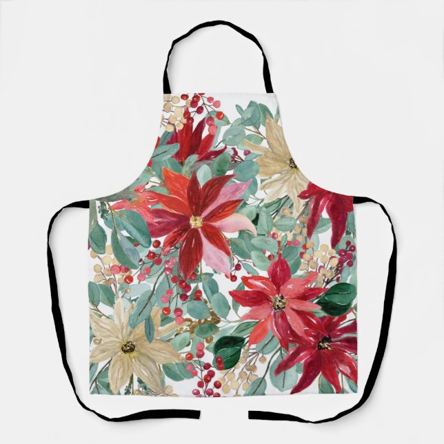 Christmas Floral Bird Art Apron (Front)