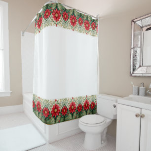 Christmas floral border print shower curtain