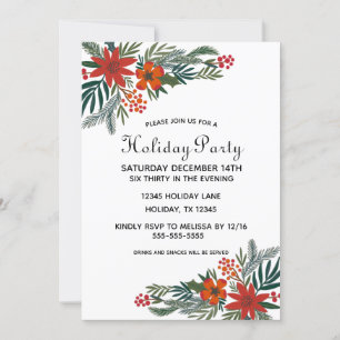 Christmas Floral Botanical Holiday PartyInvitation Invitation
