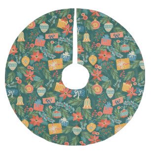 Christmas Floral Brushed Polyester Tree Skirt