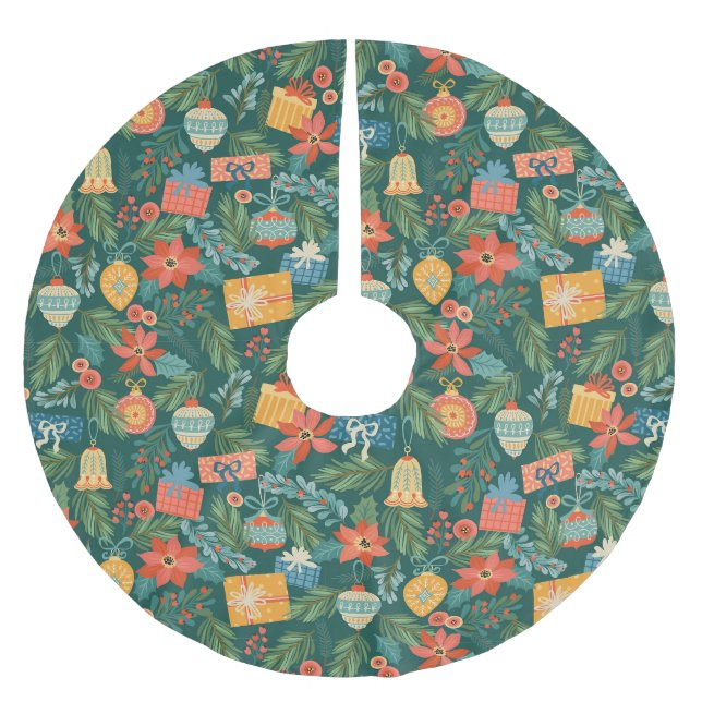 Christmas Floral Brushed Polyester Tree Skirt (Front)