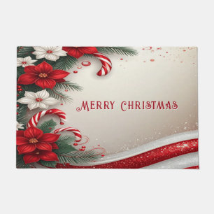 Christmas Floral Candy Canes Holiday Doormat